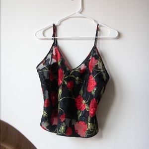 Sheer rose tank top
